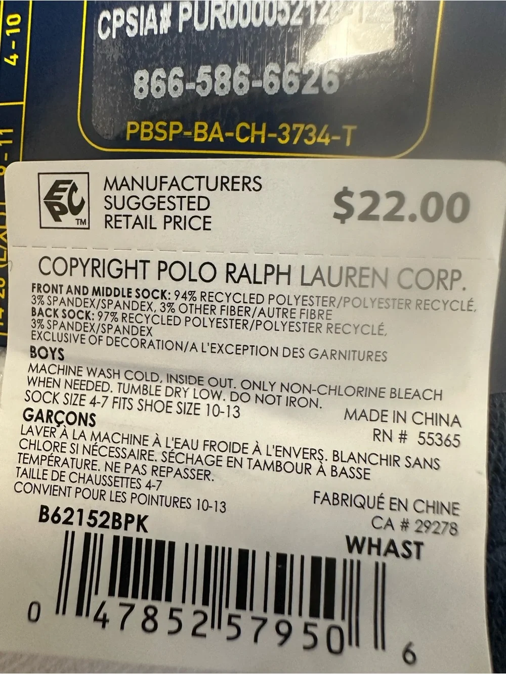 Boy’s Polo by Ralph Lauren Sock (3-Pack)